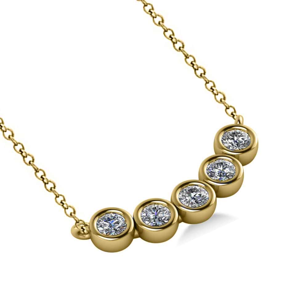 Bezel-set Five-Stone Diamond Pendant Necklace 14k Yellow Gold (1.00ct)
