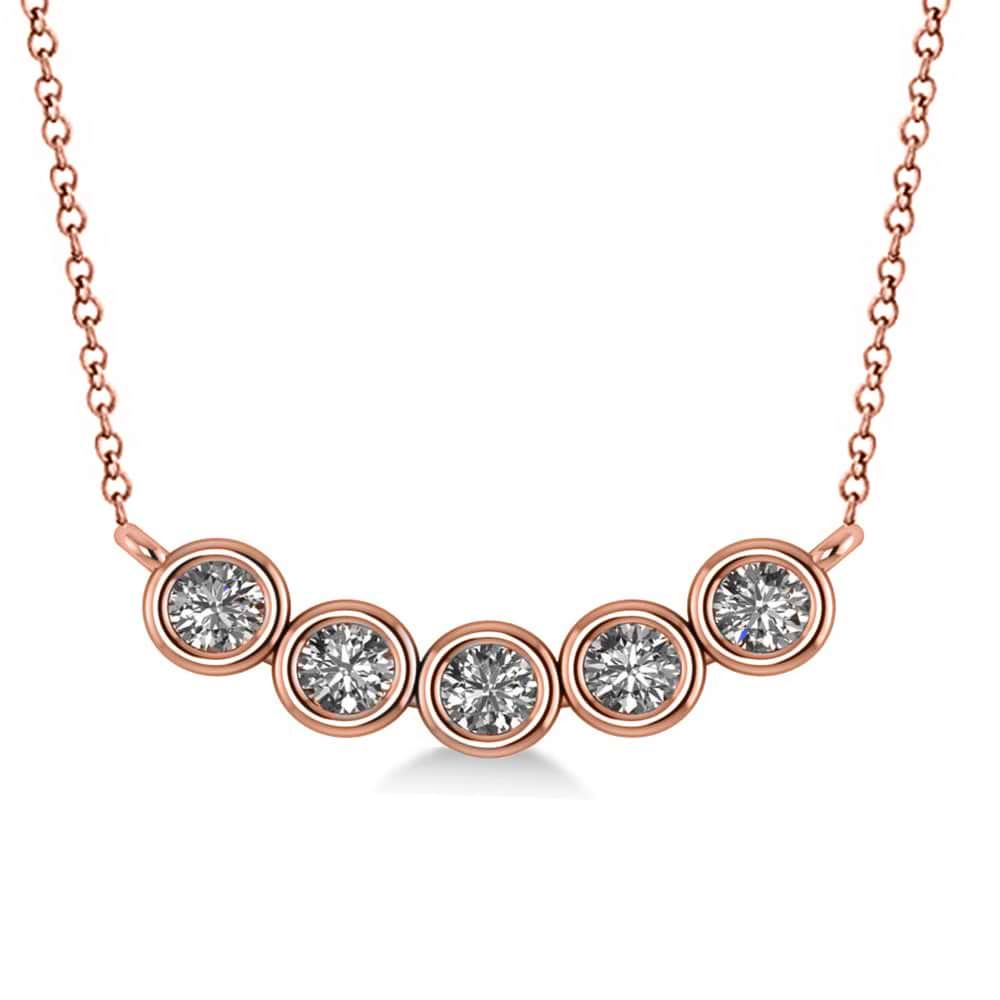 Bezel-set Five-Stone Diamond Pendant Necklace 14k Rose Gold (0.25ct)