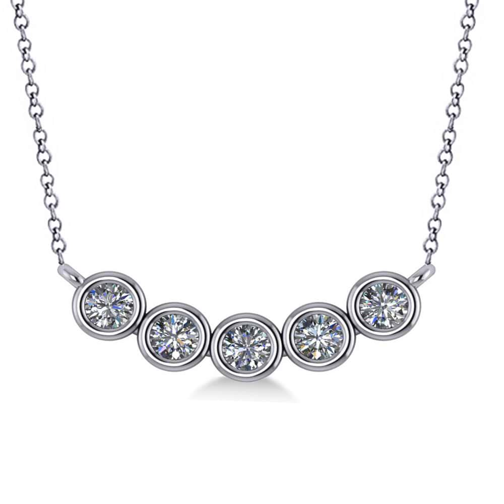 Bezel-set Five-Stone Diamond Pendant Necklace 14k White Gold (0.25ct)