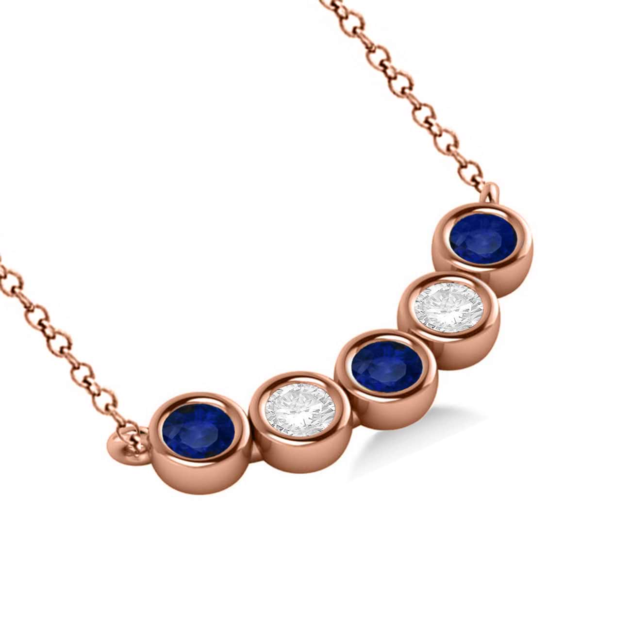 Diamond & Blue Sapphire 5-Stone Pendant Necklace 14k Rose Gold 1.00ct