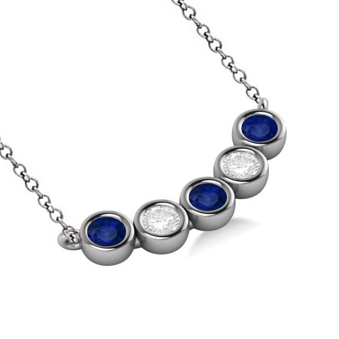 Diamond & Blue Sapphire 5-Stone Pendant Necklace 14k White Gold 1.00ct