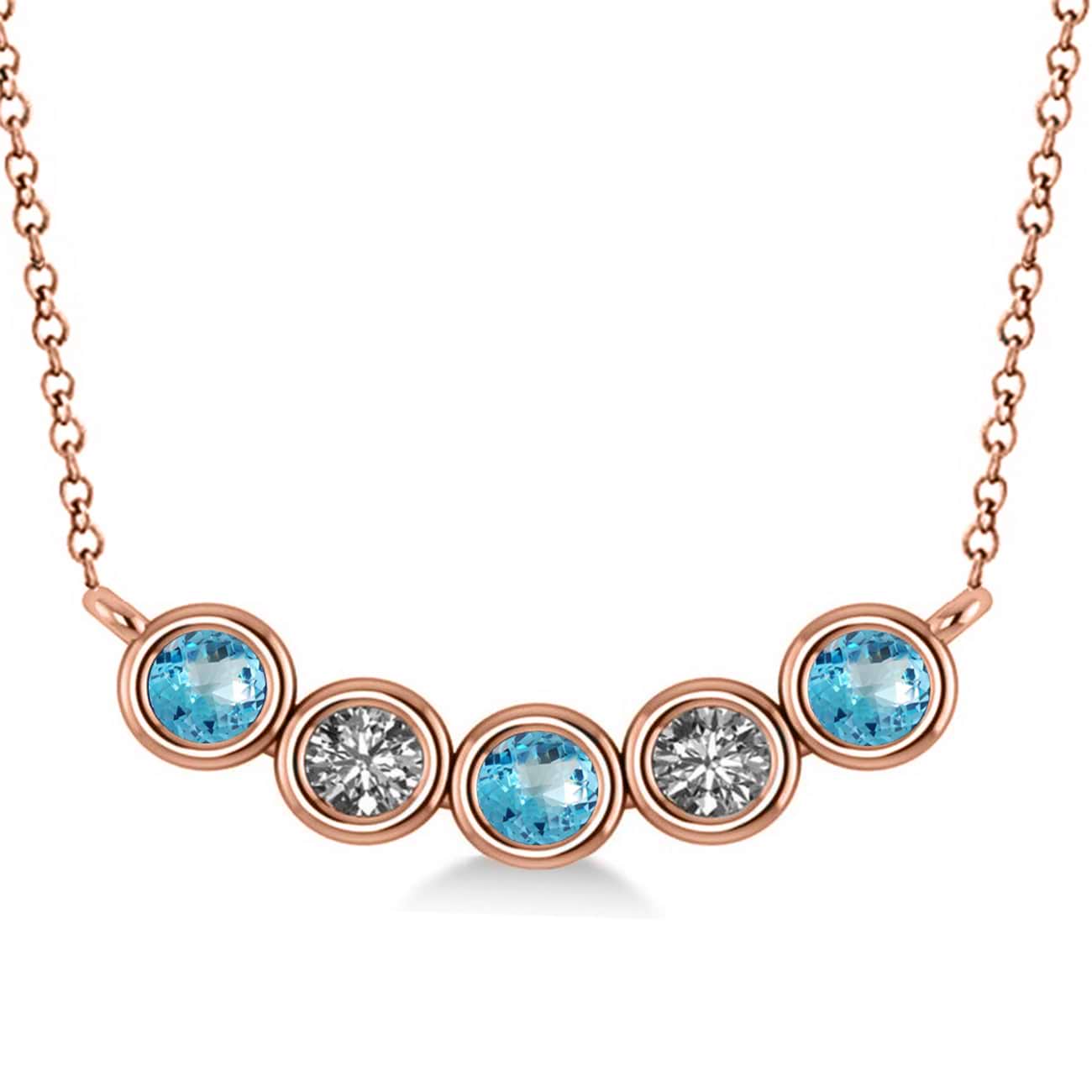Diamond & Blue Topaz 5-Stone Pendant Necklace 14k Rose Gold 0.25ct