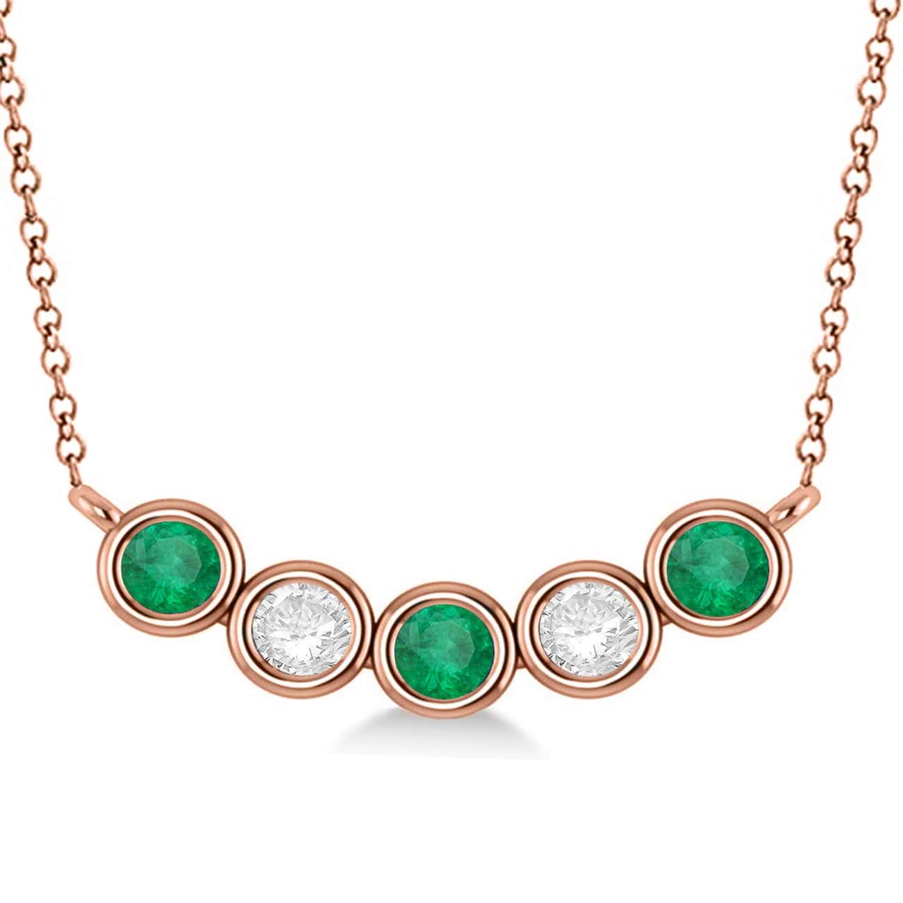 Diamond & Emerald 5-Stone Pendant Necklace 14k Rose Gold 1.00ct