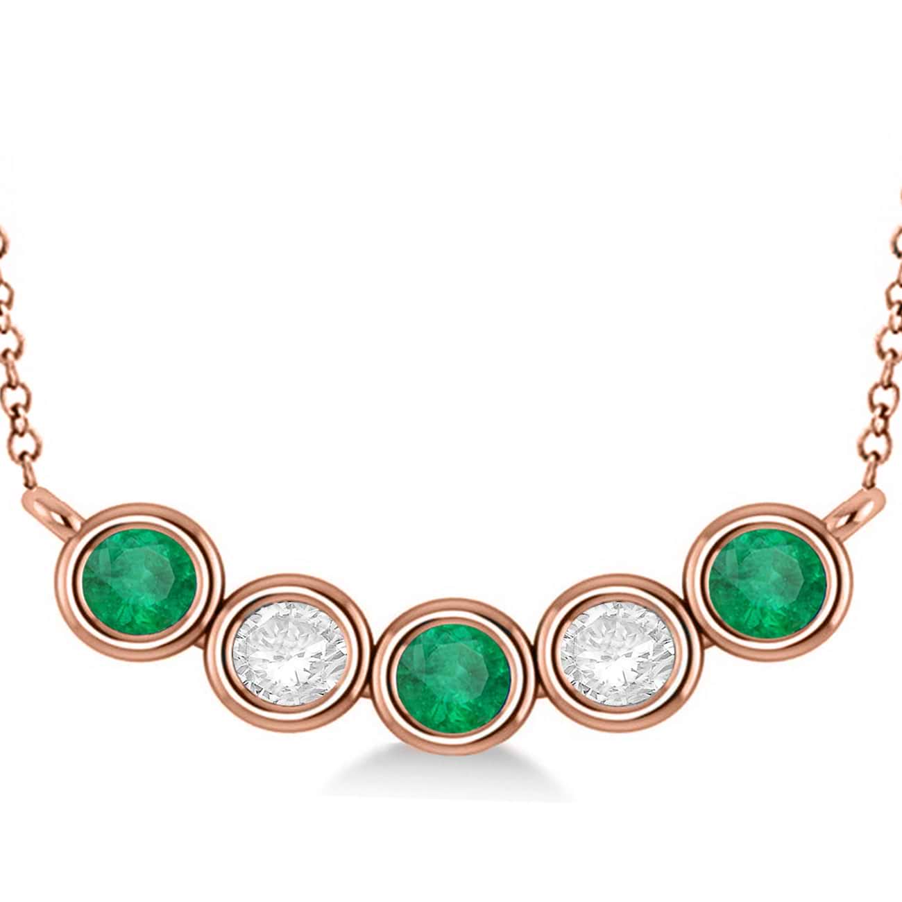 Diamond & Emerald 5-Stone Pendant Necklace 14k Rose Gold 2.00ct
