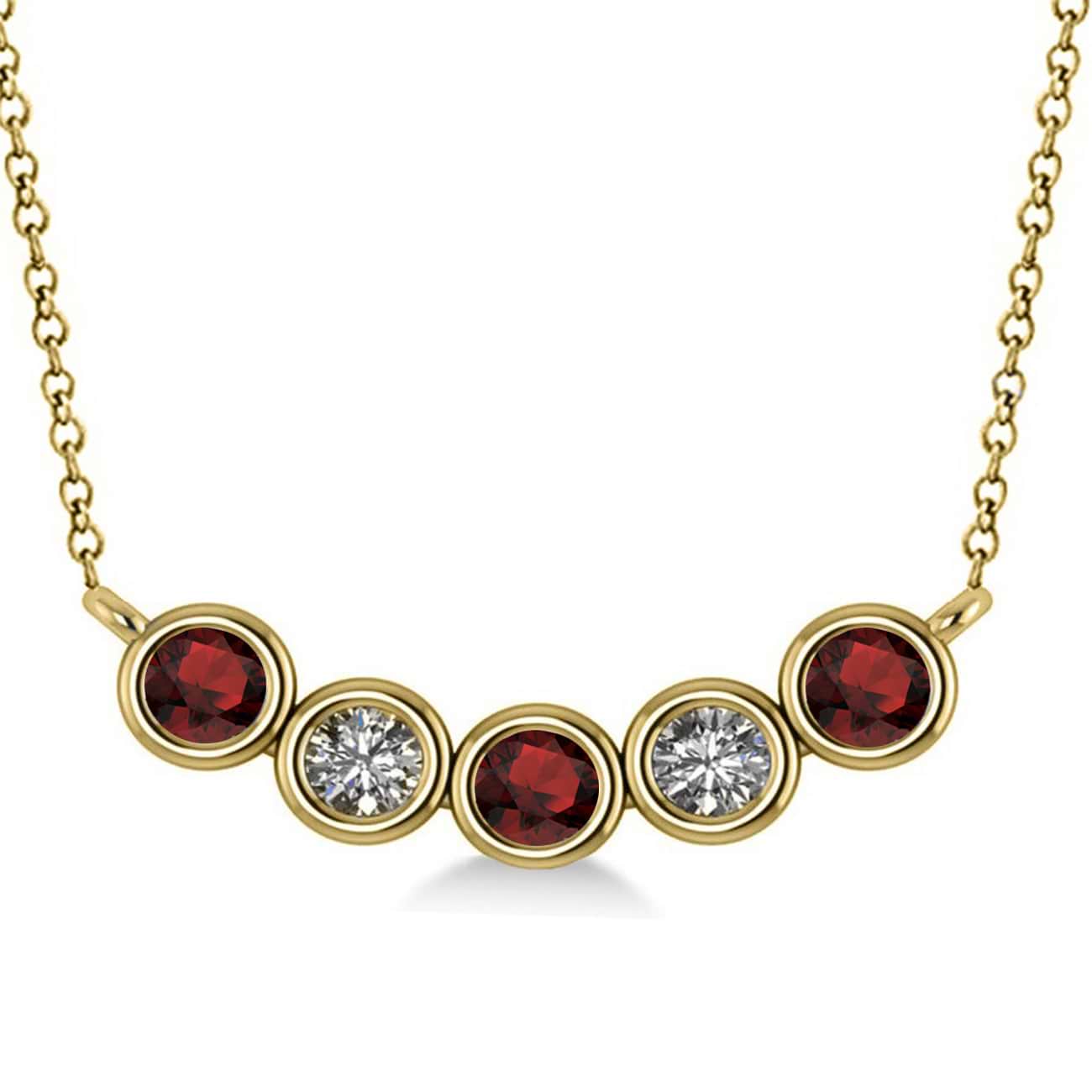 Diamond & Garnet 5-Stone Pendant Necklace 14k Yellow Gold 0.25ct