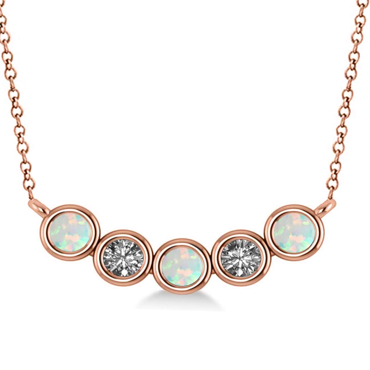 Diamond & Opal 5-Stone Pendant Necklace 14k Rose Gold 0.25ct