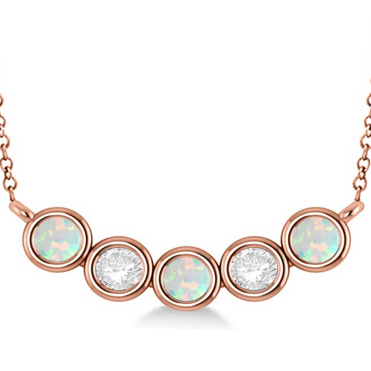 Diamond & Opal 5-Stone Pendant Necklace 14k Rose Gold 2.00ct