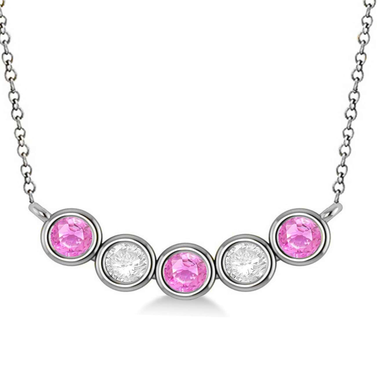 Diamond & Pink Sapphire 5-Stone Pendant Necklace 14k White Gold 1.00ct