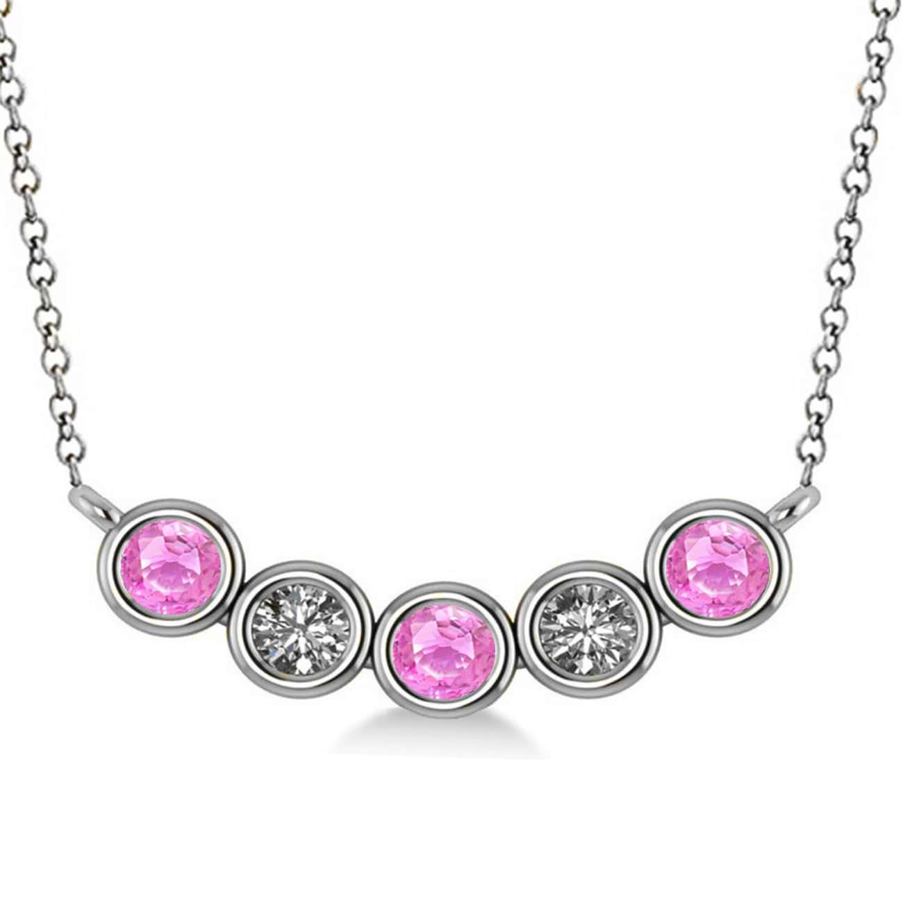 Diamond & Pink Sapphire 5-Stone Pendant Necklace 14k White Gold 0.25ct
