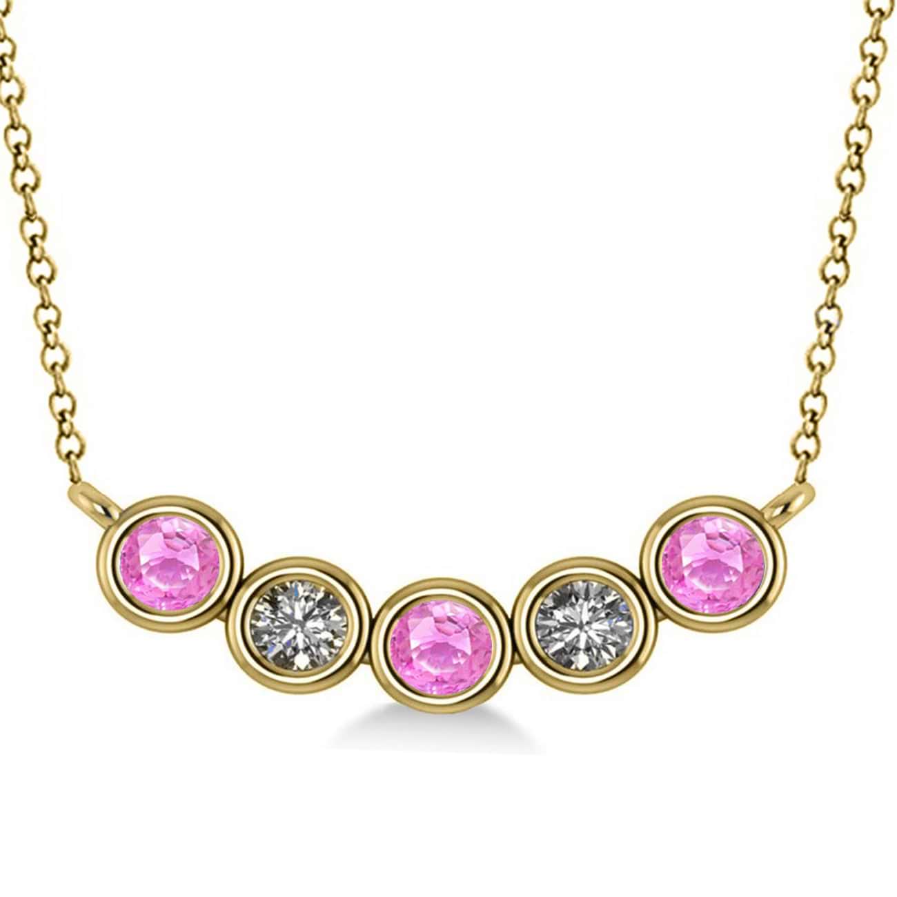 Diamond & Pink Sapphire 5-Stone Pendant Necklace 14k Yellow Gold 0.25ct