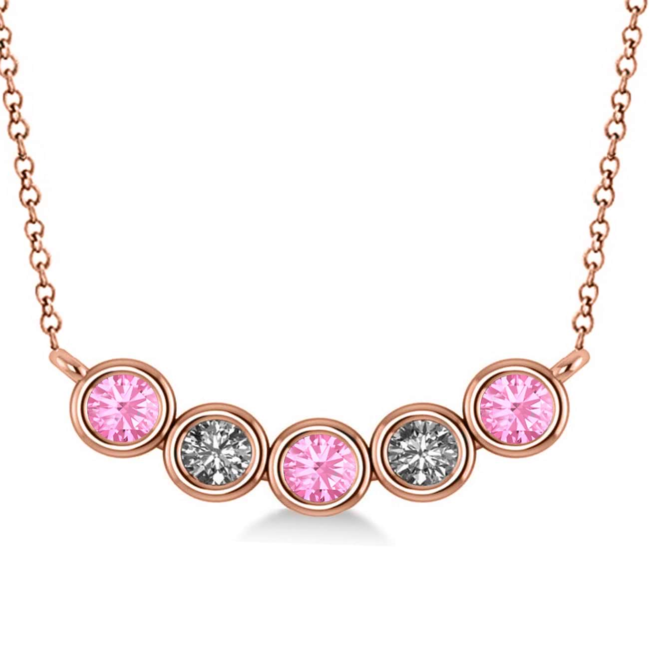Diamond & Pink Tourmaline 5-Stone Pendant Necklace 14k Rose Gold 0.25ct