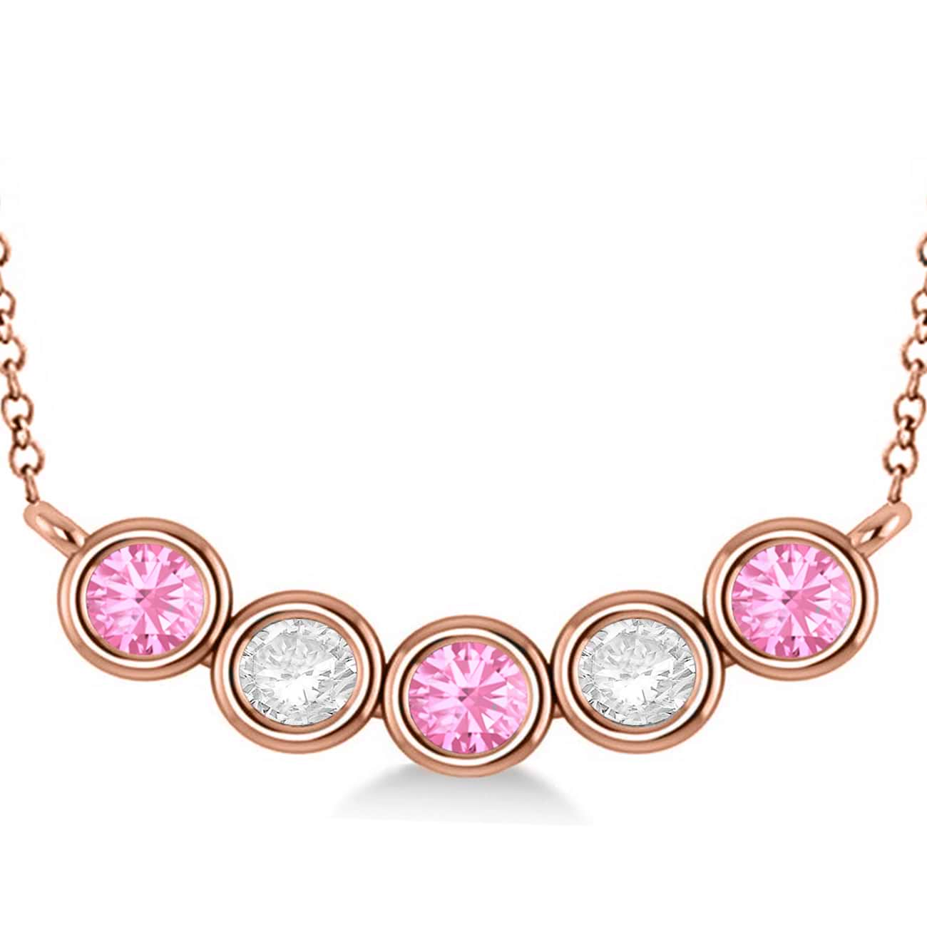 Diamond & Pink Tourmaline 5-Stone Pendant Necklace 14k Rose Gold 2.00ct