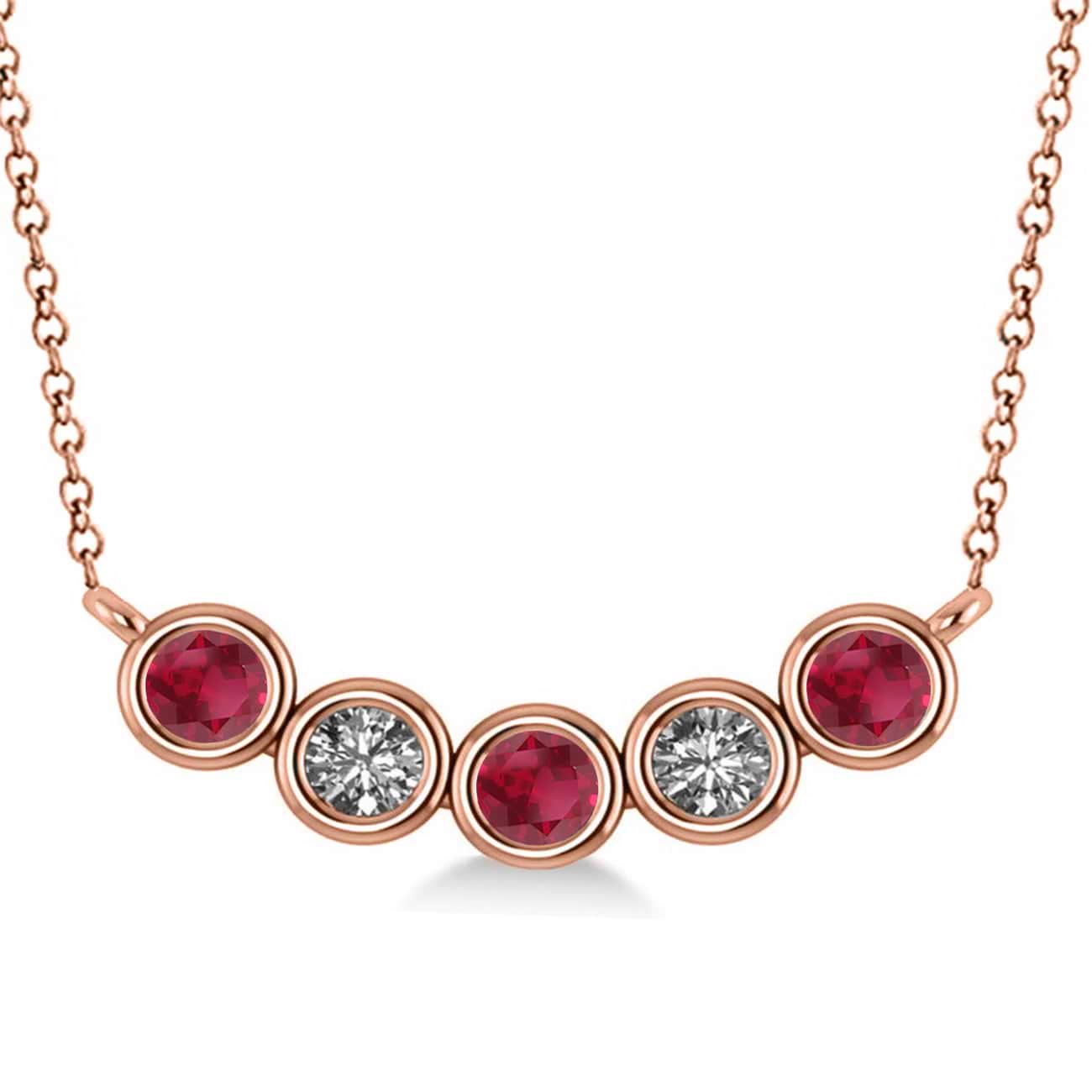 Diamond & Ruby 5-Stone Pendant Necklace 14k Rose Gold 0.25ct