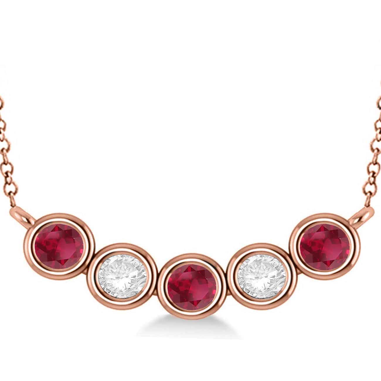 Diamond & Ruby 5-Stone Pendant Necklace 14k Rose Gold 2.00ct