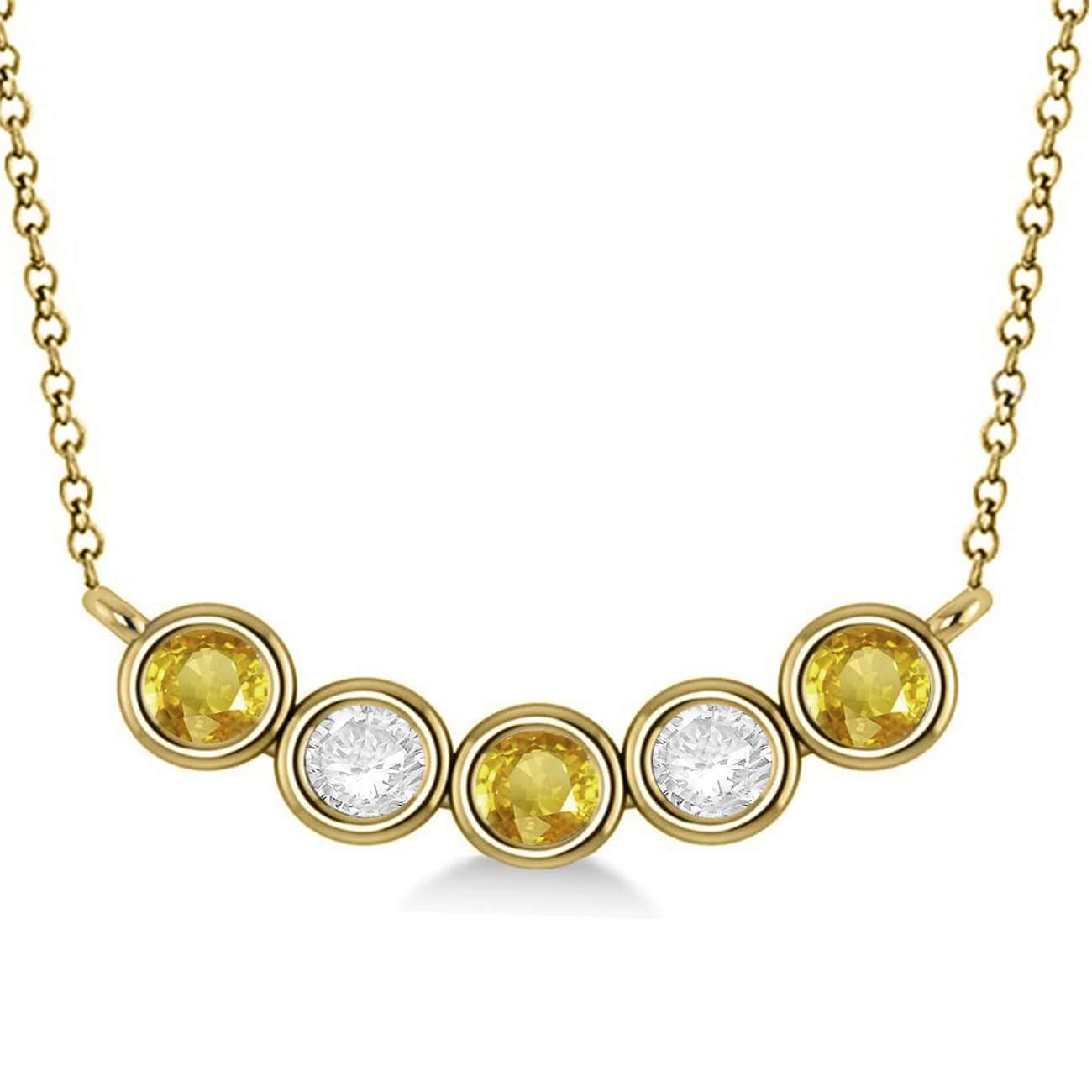 Diamond & Yellow Sapphire 5-Stone Pendant Necklace 14k Yellow Gold 1.00ct