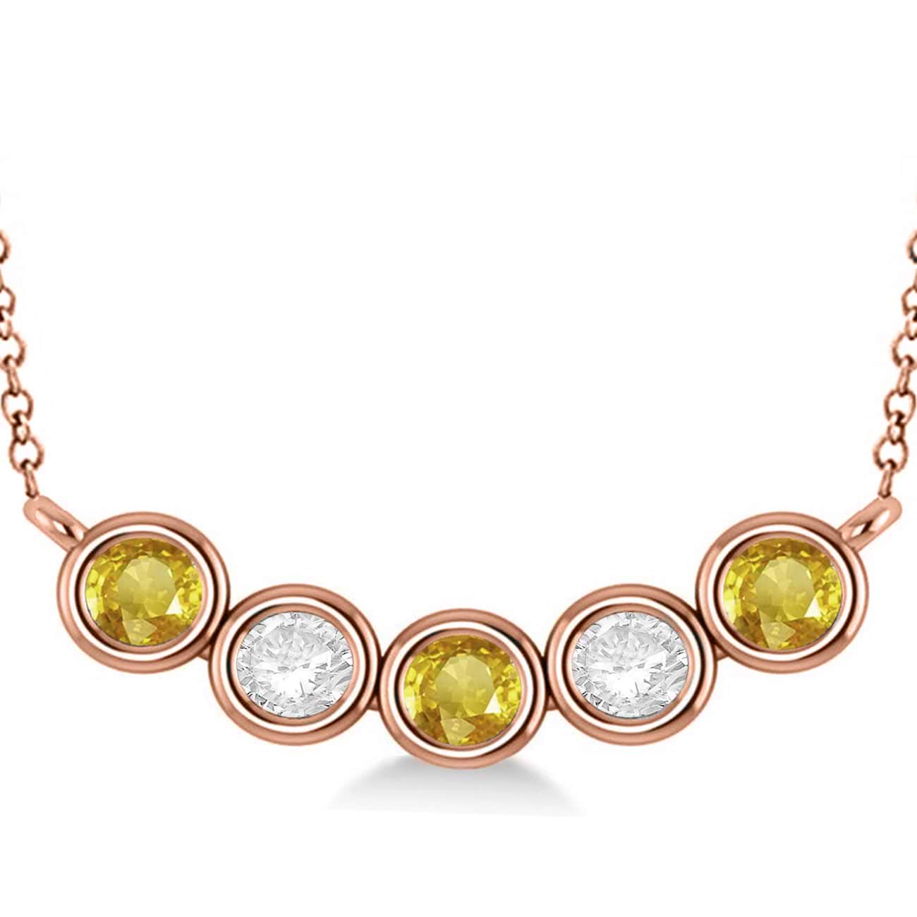 Diamond & Yellow Sapphire 5-Stone Pendant Necklace 14k Rose Gold 2.00ct
