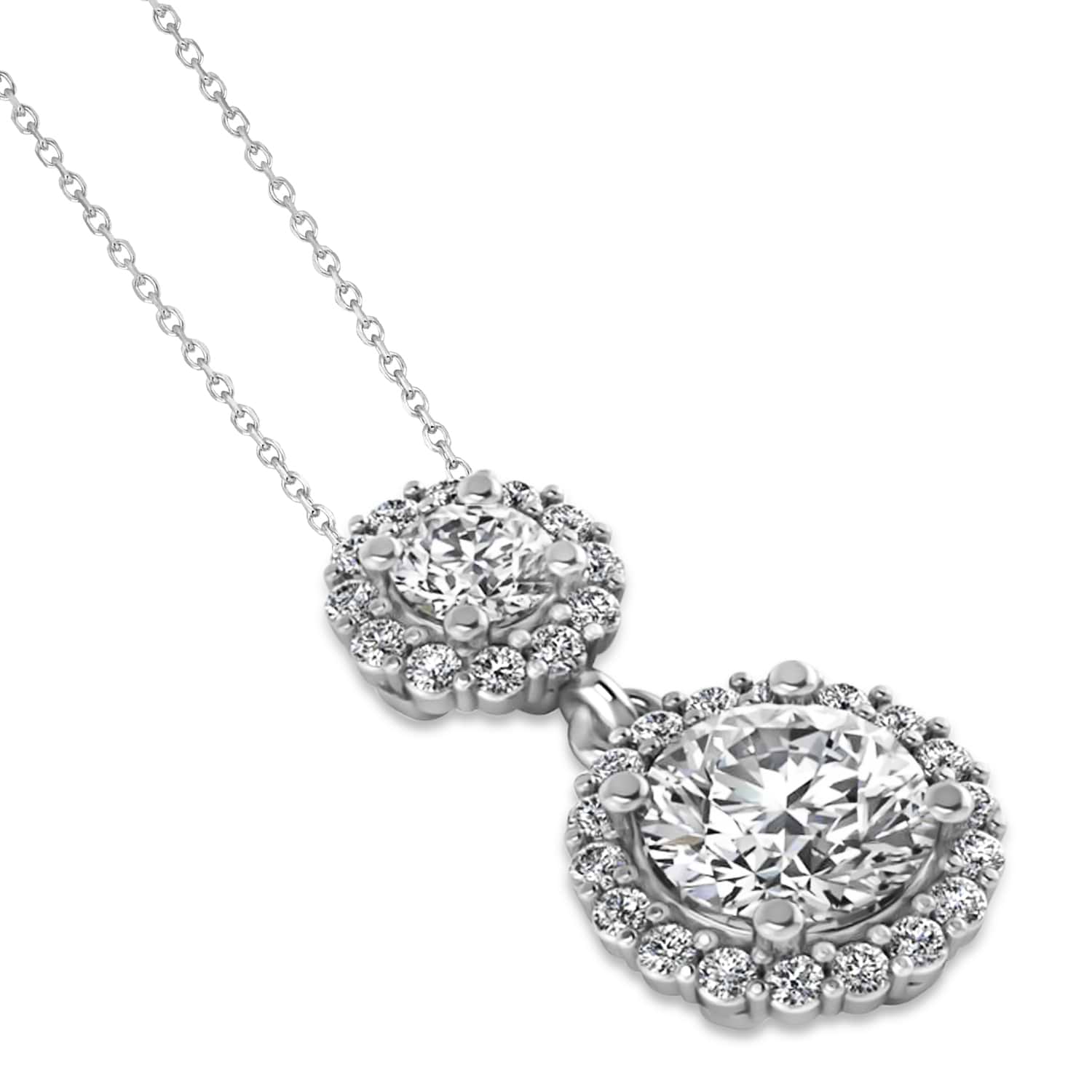 Two Stone Halo Diamond Pendant Necklace 14k White Gold (1.50ct)