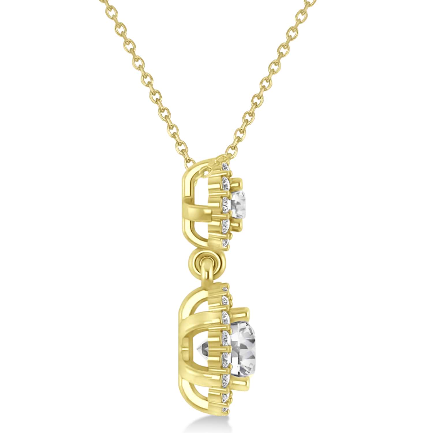 Two Stone Halo Diamond Pendant Necklace 14k Yellow Gold (1.50ct)