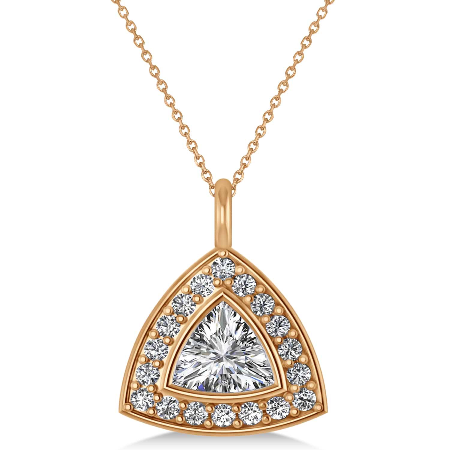 Diamond Trillion Cut Halo Pendant Necklace 14k Rose Gold (1.86ct)