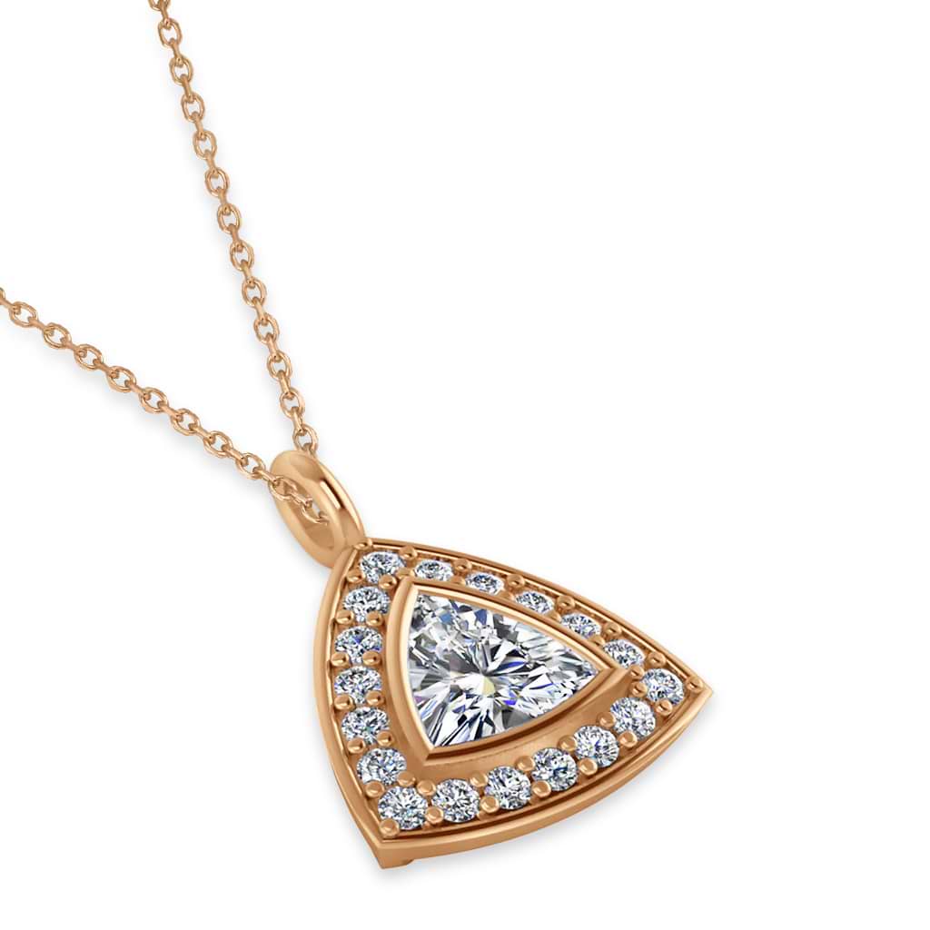 Diamond Trillion Cut Halo Pendant Necklace 14k Rose Gold (1.86ct)