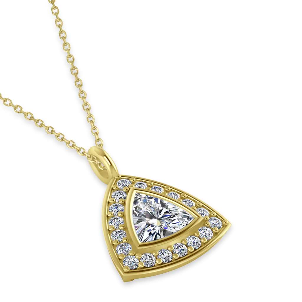 Diamond Trillion Cut Halo Pendant Necklace 14k Yellow Gold (1.86ct)