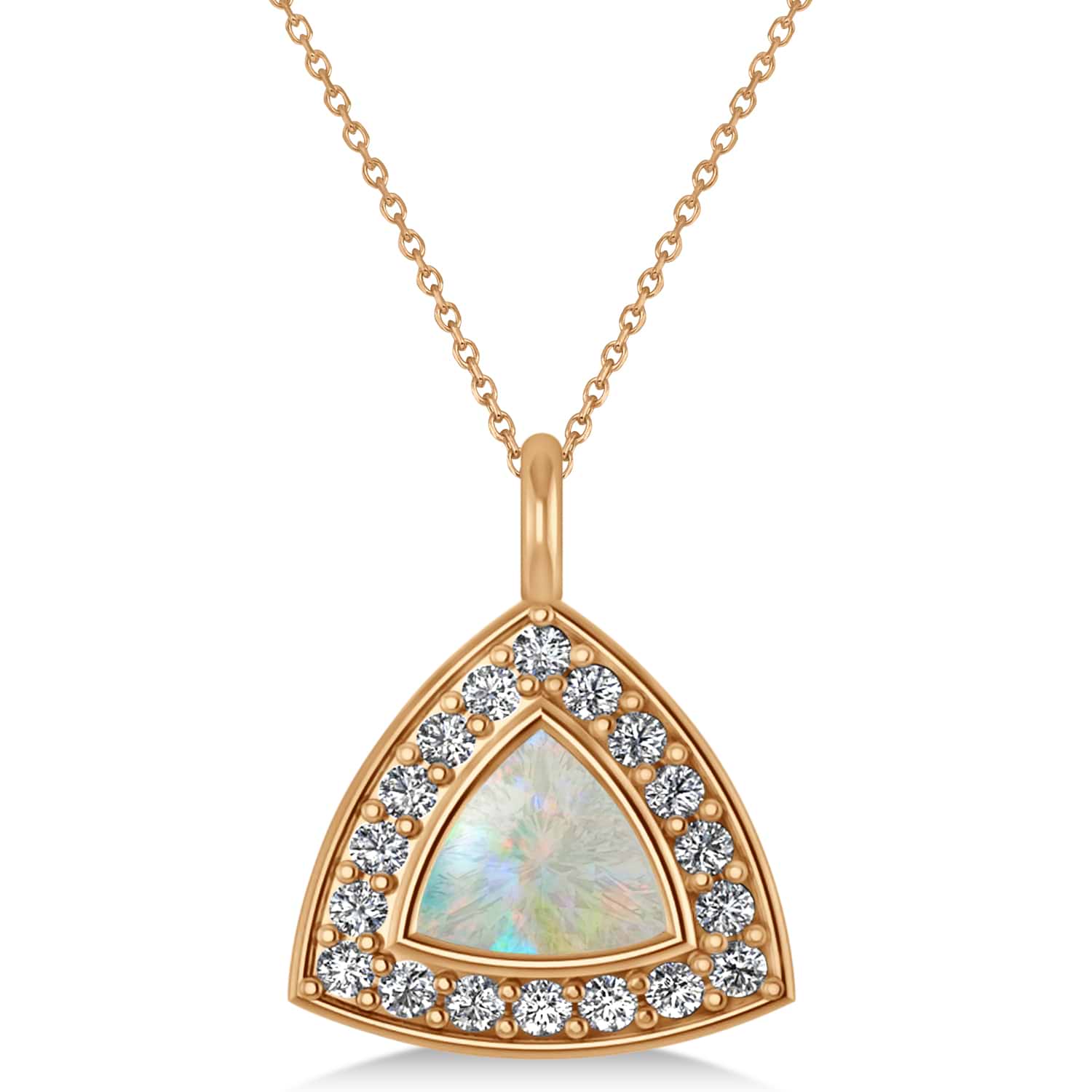 Opal Trillion Cut Halo Pendant Necklace 14k Rose Gold (1.11ct)