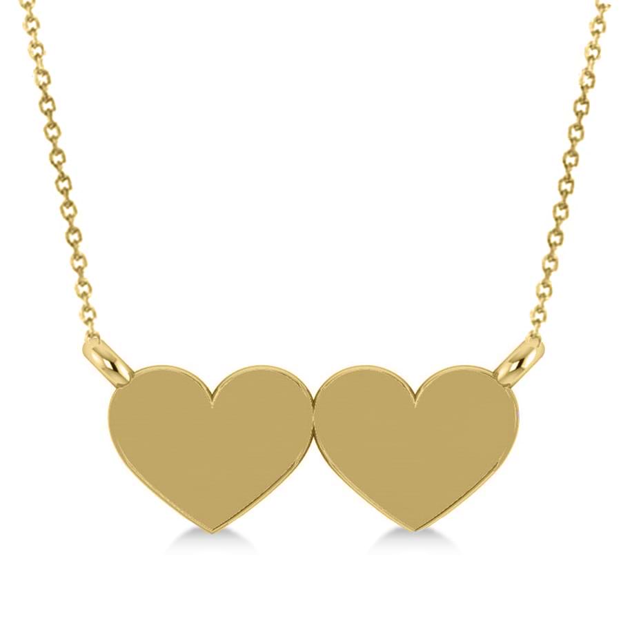 Double Hearts Plain Metal Pendant Necklace 14k Yellow Gold