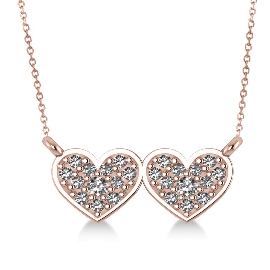 Double Heart Diamond Pendant Necklace 14k Rose Gold (0.28ct)