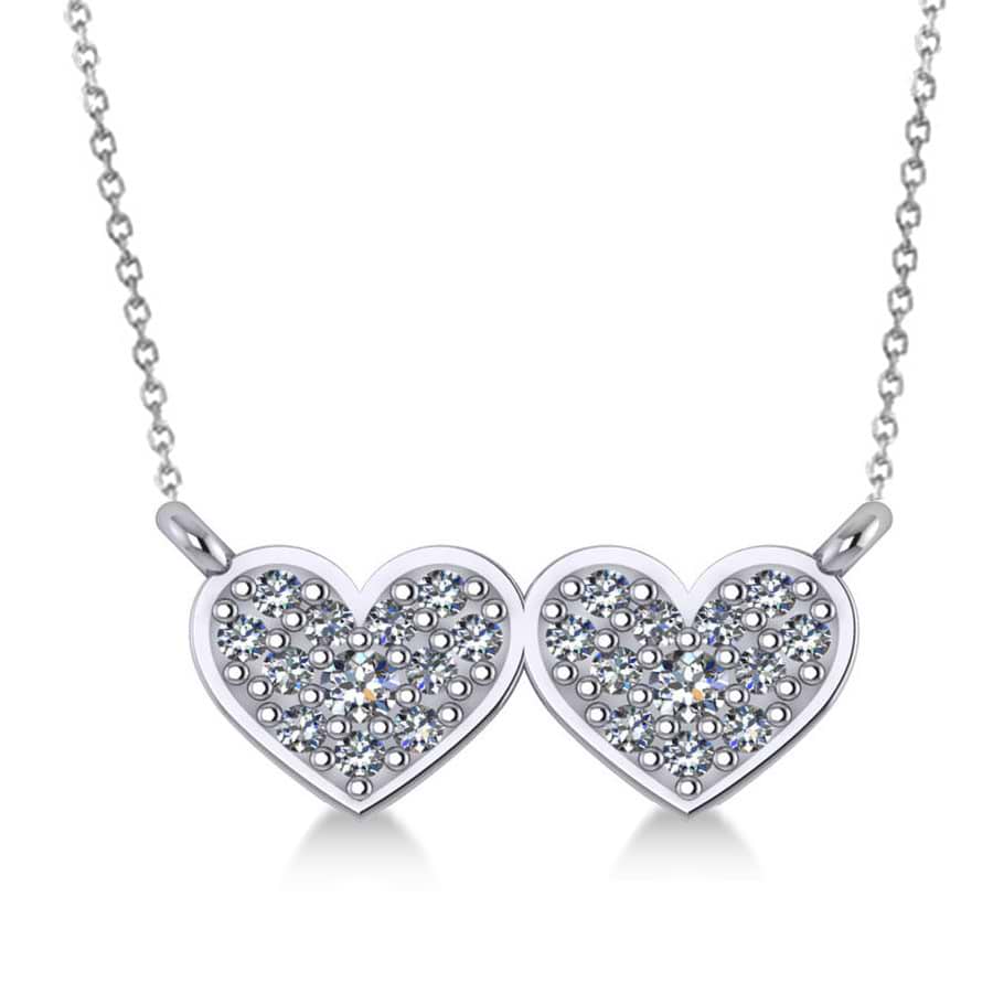 Double Heart Diamond Pendant Necklace 14k White Gold (0.28ct)