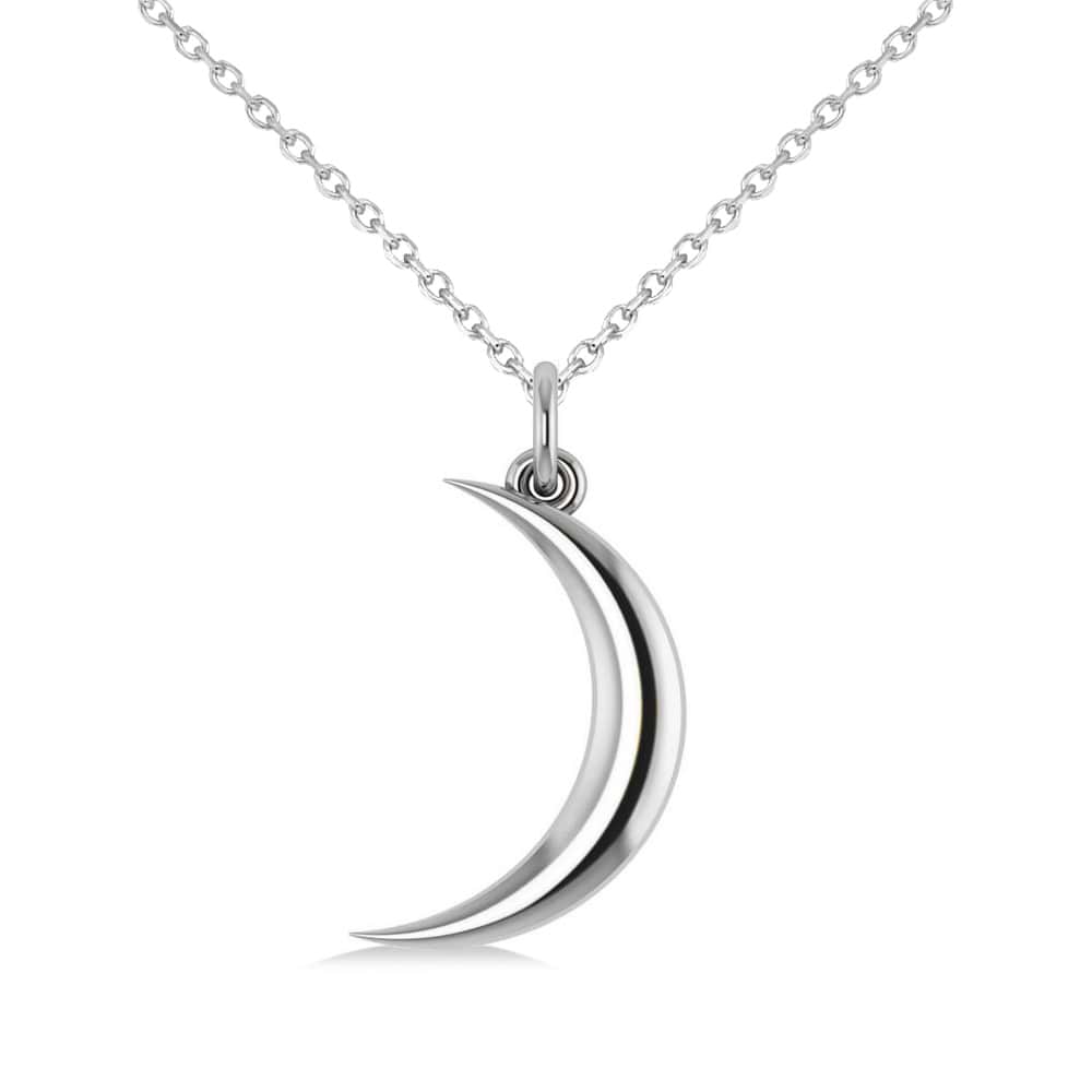 Crescent Moon Pendant Necklace 14K White Gold