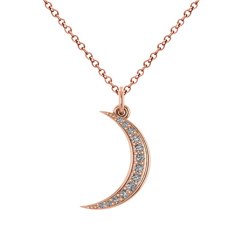 Crescent Moon Shaped Diamond Pendant Necklace 14k Rose Gold (0.13ct)