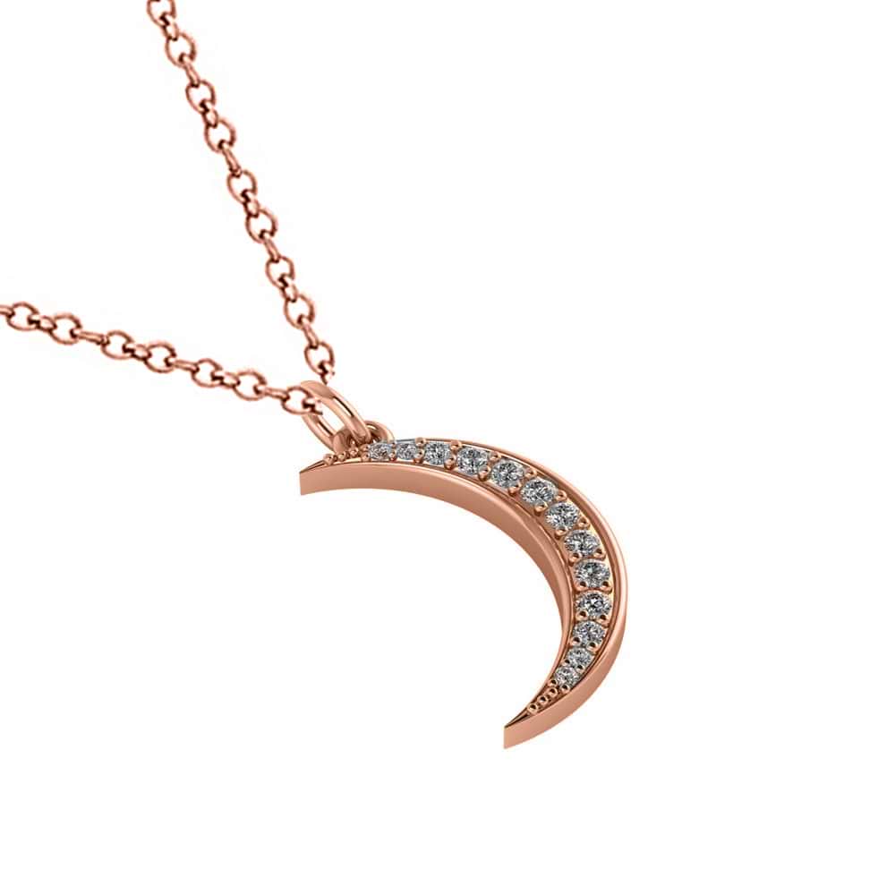 Crescent Moon Shaped Diamond Pendant Necklace 14k Rose Gold (0.13ct)