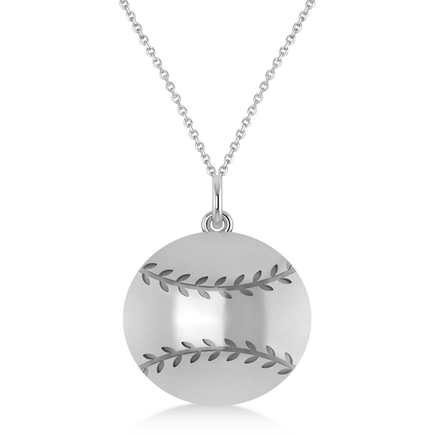 Baseball Charm Men's Pendant Necklace 14K White Gold