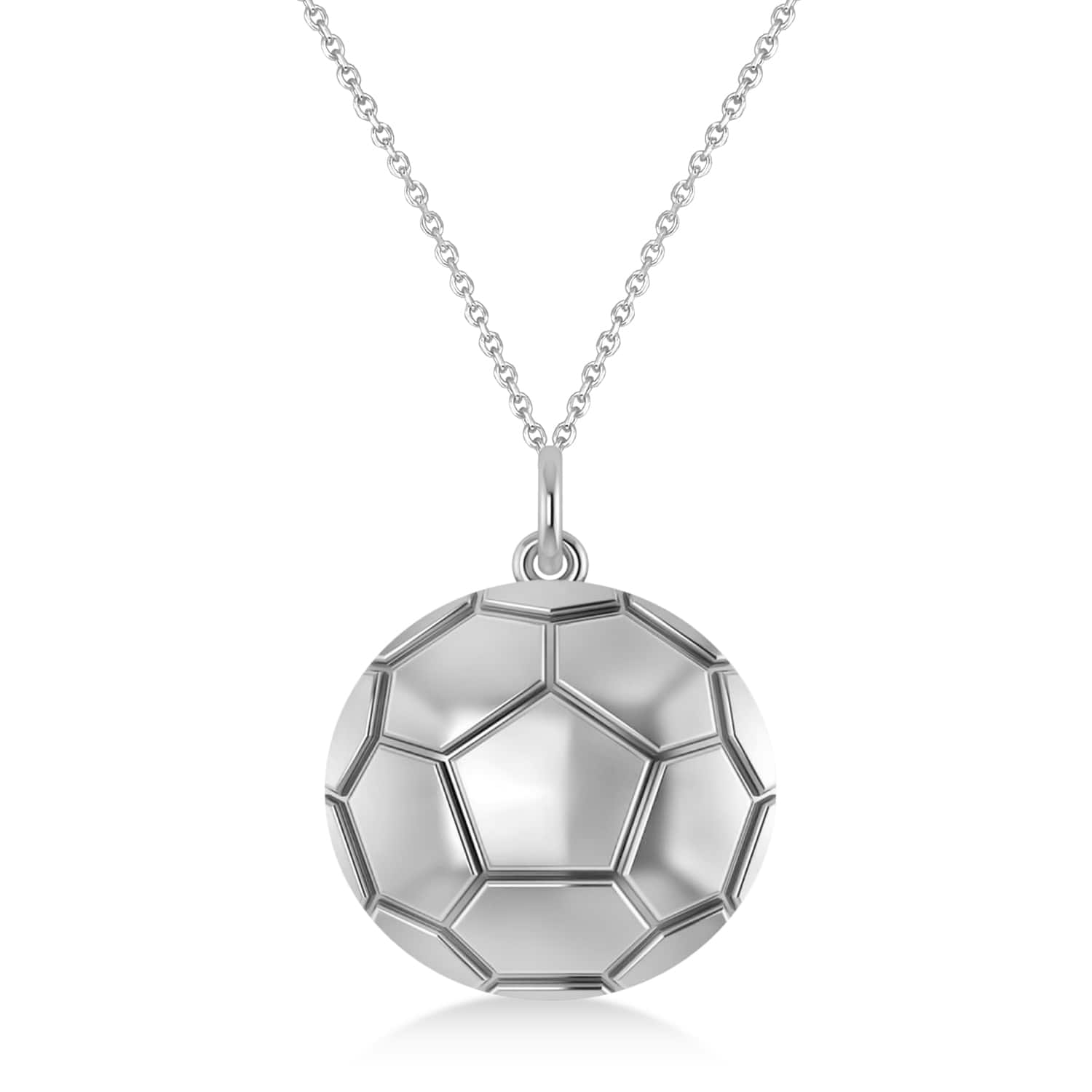 Soccer Ball Charm Men's Pendant Necklace 14K White Gold