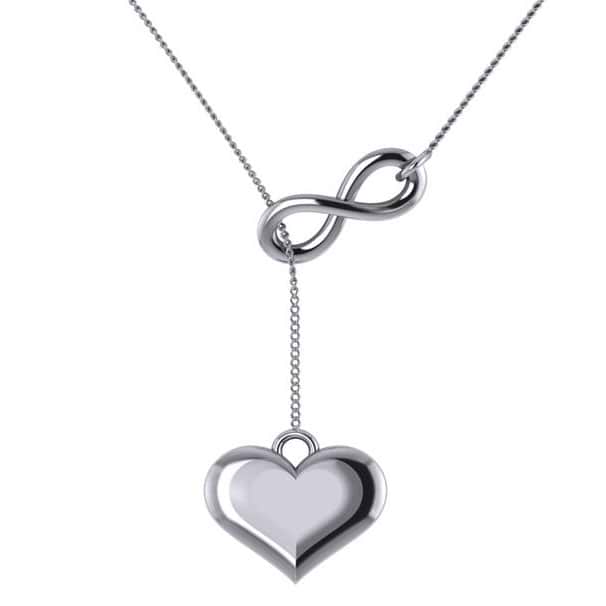 Infinity & Heart Lariat Pendant Y-Necklace in 14k White Gold
