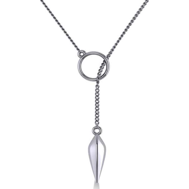 Circle & Free Form Lariat Pendant Necklace in 14k White Gold