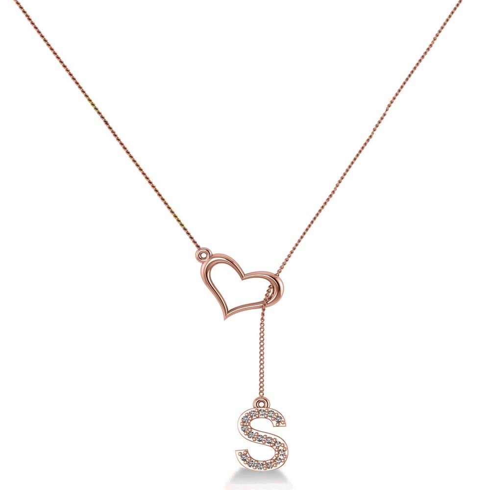 Heart & Diamond Initials Lariat Pendant Necklace 14k Rose Gold