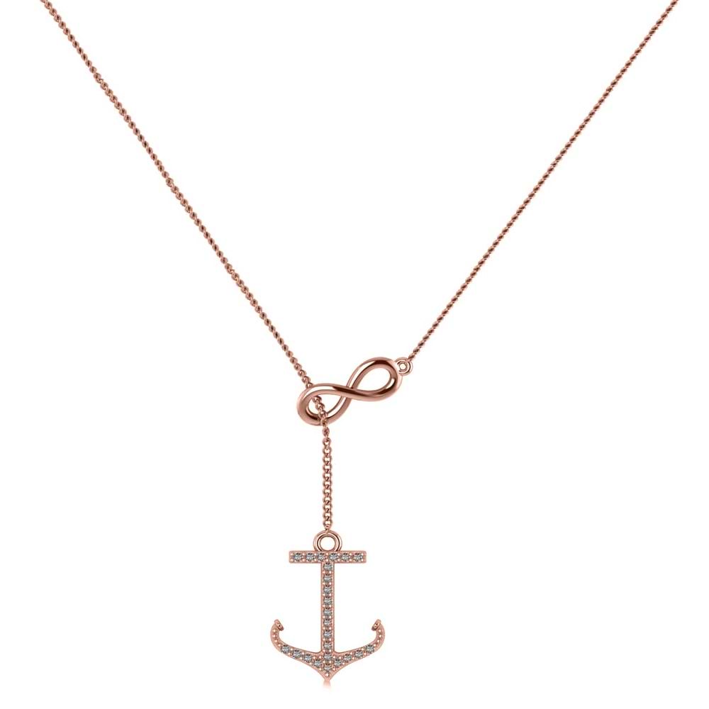 Infinity & Diamond Anchor Lariat Y-Necklace 14k Rose Gold (0.24ct)