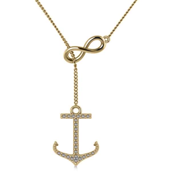 Infinity & Diamond Anchor Lariat Y-Necklace 14k Yellow Gold (0.24ct)