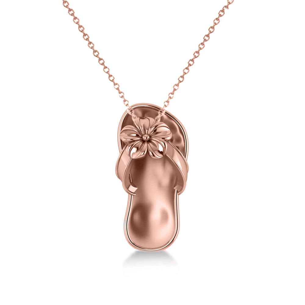 Summer Flip-Flop & Flower Pendant Necklace in 14k Rose Gold