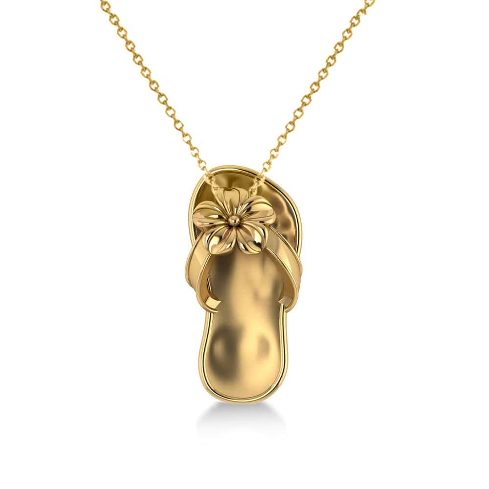 Summer Flip-Flop & Flower Pendant Necklace in 14k Yellow Gold
