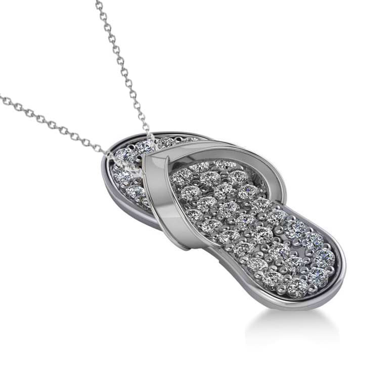 Diamond Summer Flip-Flop Pendant Necklace 14k White Gold (0.76ct)