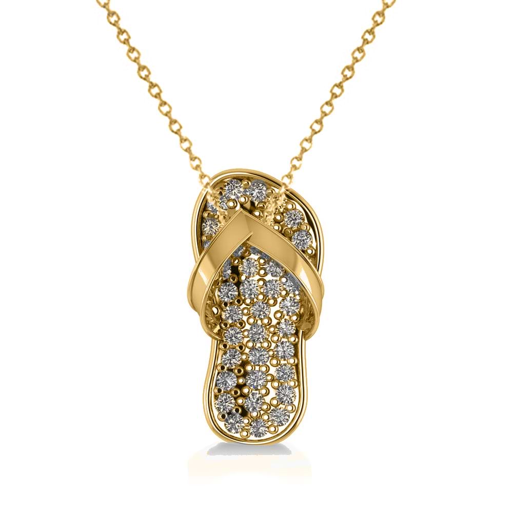 Diamond Summer Flip-Flop Pendant Necklace 14k Yellow Gold (0.76ct)