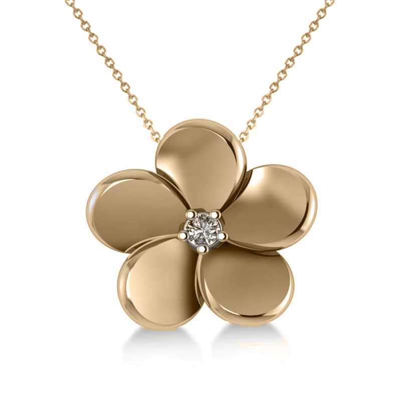 Diamond Flower Charm Pendant Necklace 14k Yellow Gold (0.03ct)