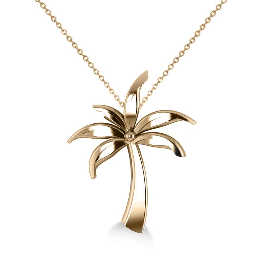 Summer Palm Tree Pendant Necklace in 14k Yellow Gold