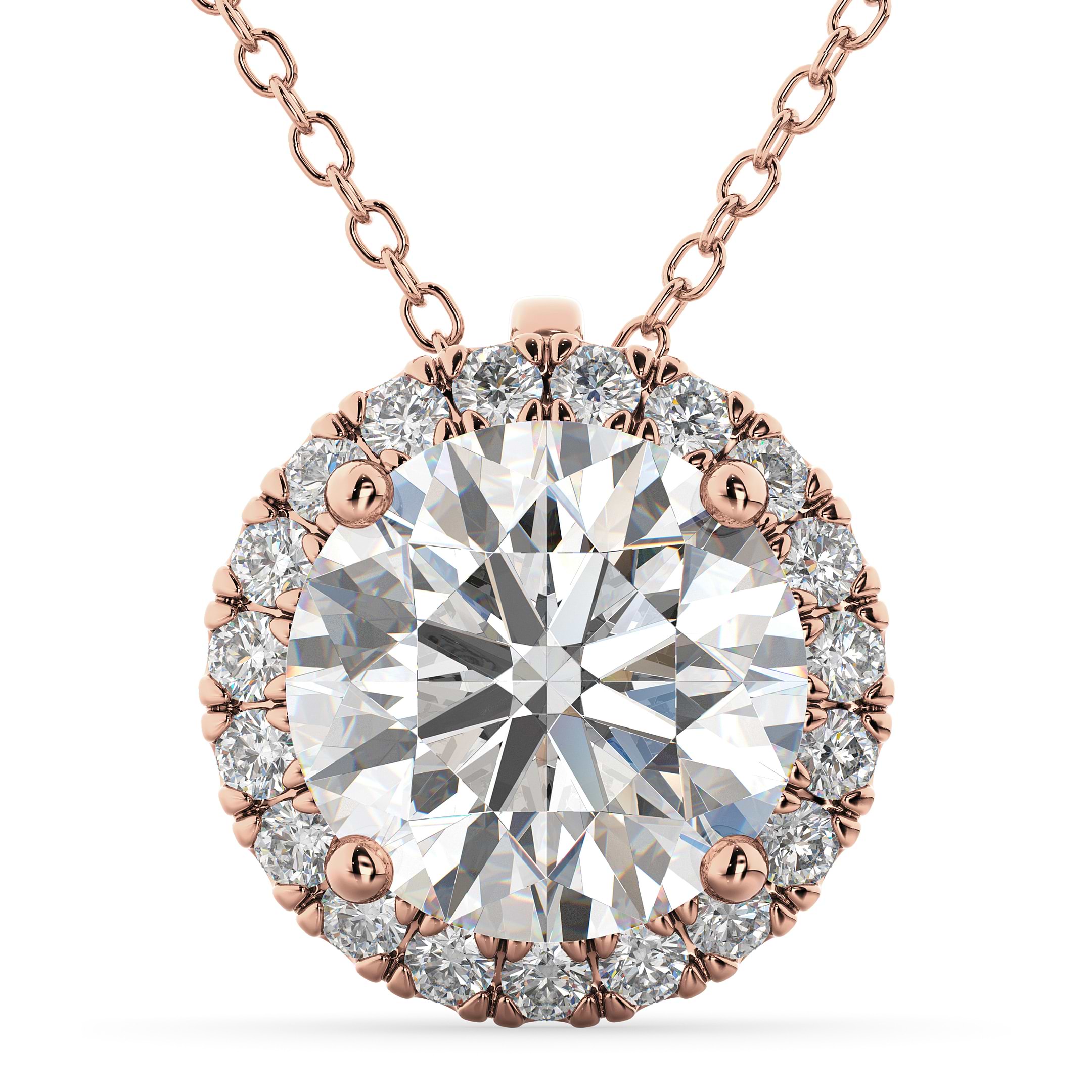 Halo Round Diamond Pendant Necklace 14k Rose Gold (2.29ct)