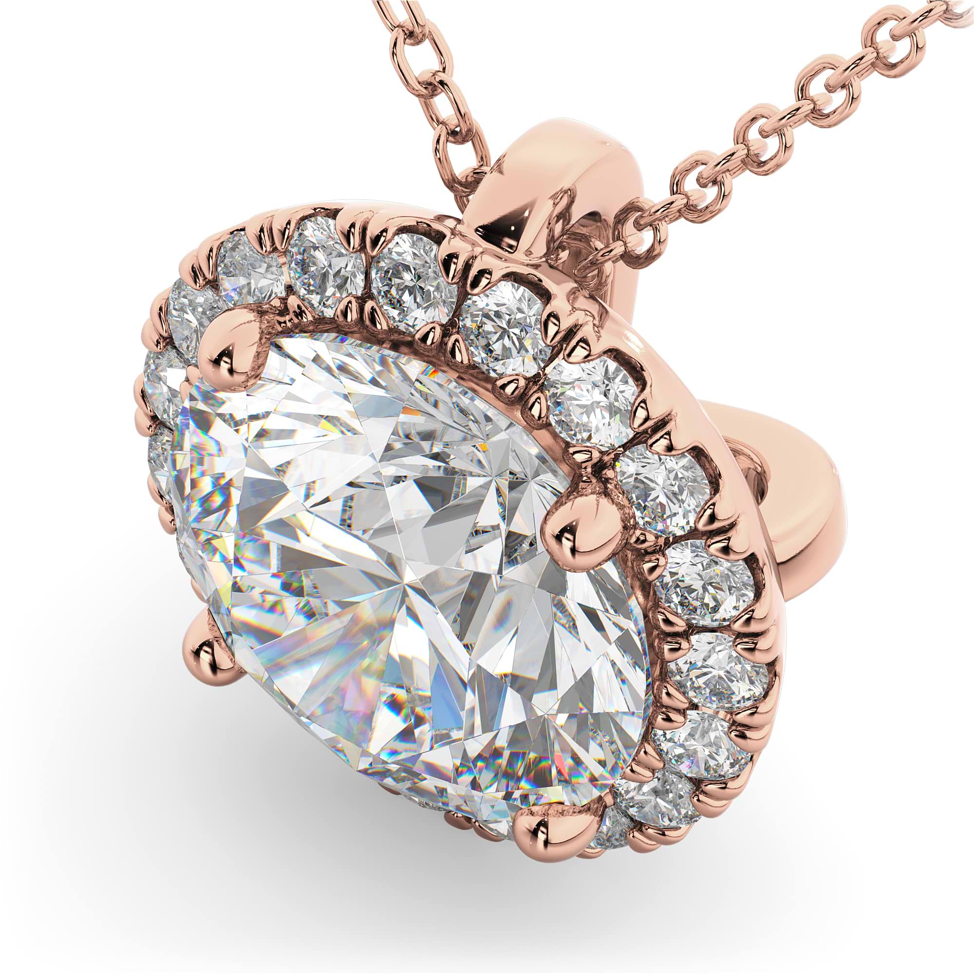 Halo Round Diamond Pendant Necklace 14k Rose Gold (2.29ct)