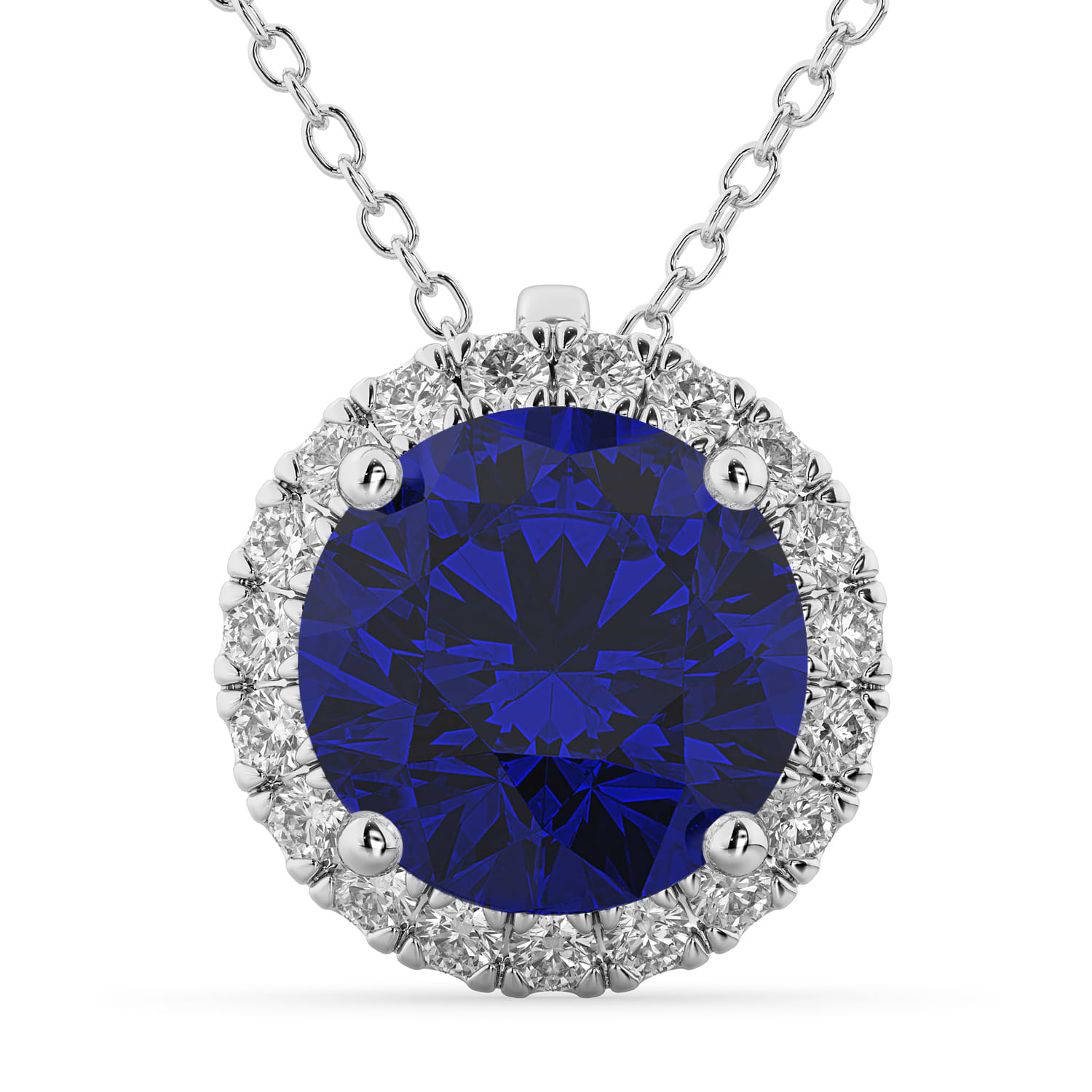 Halo Lab Blue Sapphire & Diamond Pendant Necklace 14k White Gold (2.59ct)