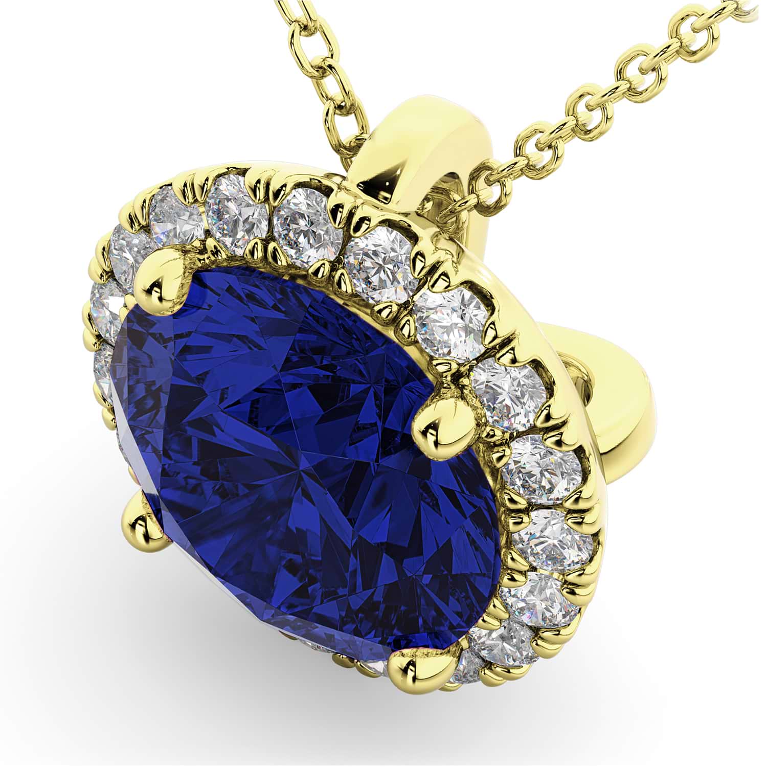 Halo Lab Blue Sapphire & Diamond Pendant Necklace 14k Yellow Gold (2.59ct)