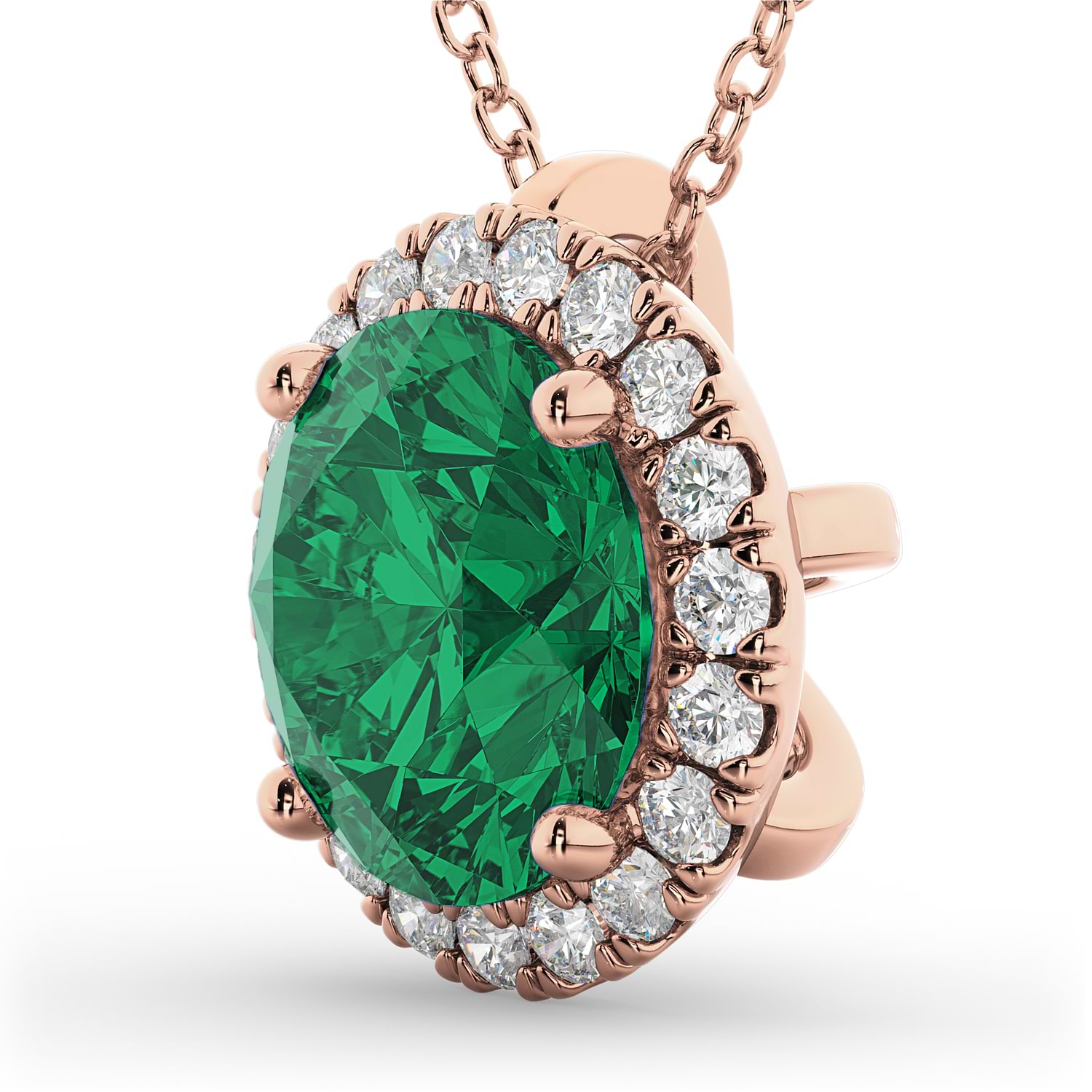 Halo Lab Emerald & Diamond Pendant Necklace 14k Rose Gold (2.79ct)
